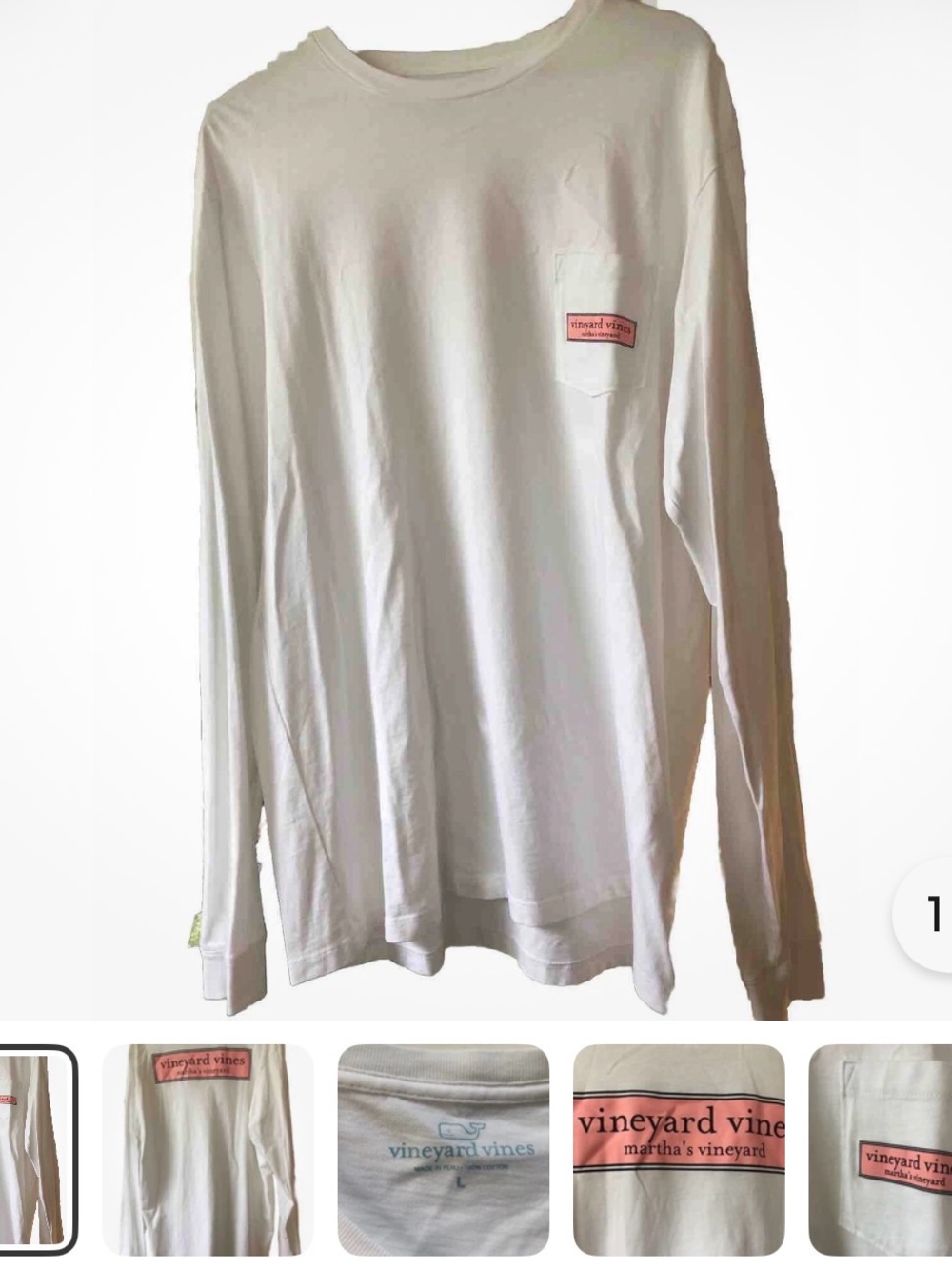 Vineyard Vines Men’s Long-Sleeve Pocket Tee - White with Pink Logo